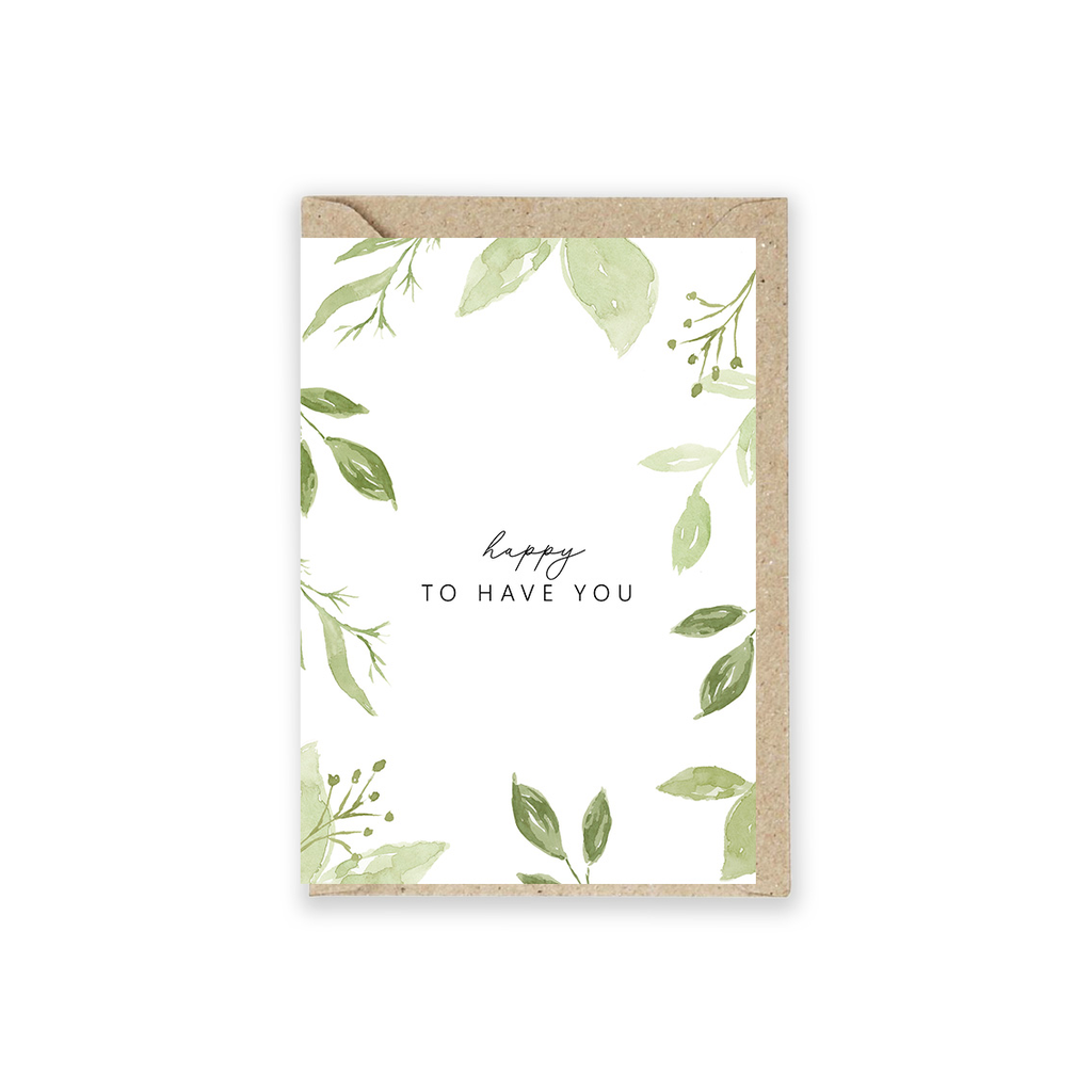 Hälsningskort Akvarell Greeny "Happy to have you" 5 st