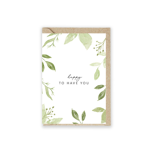 [Art.-Nr.: 54] Hälsningskort Akvarell Greeny "Happy to have you" 5 st